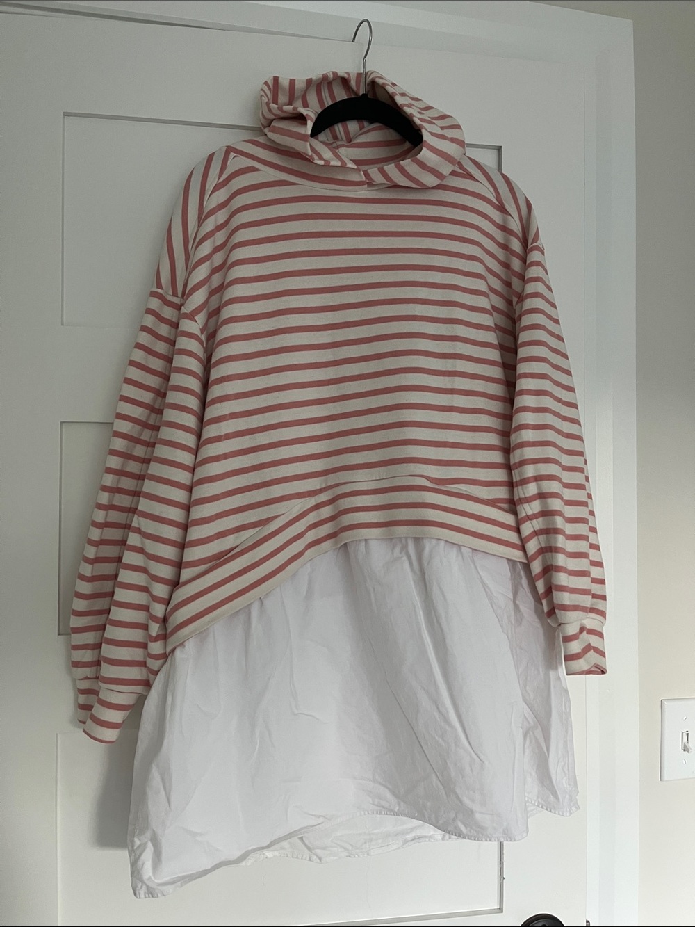 Pilcro Pink & Cream Striped Hooded Layered Top